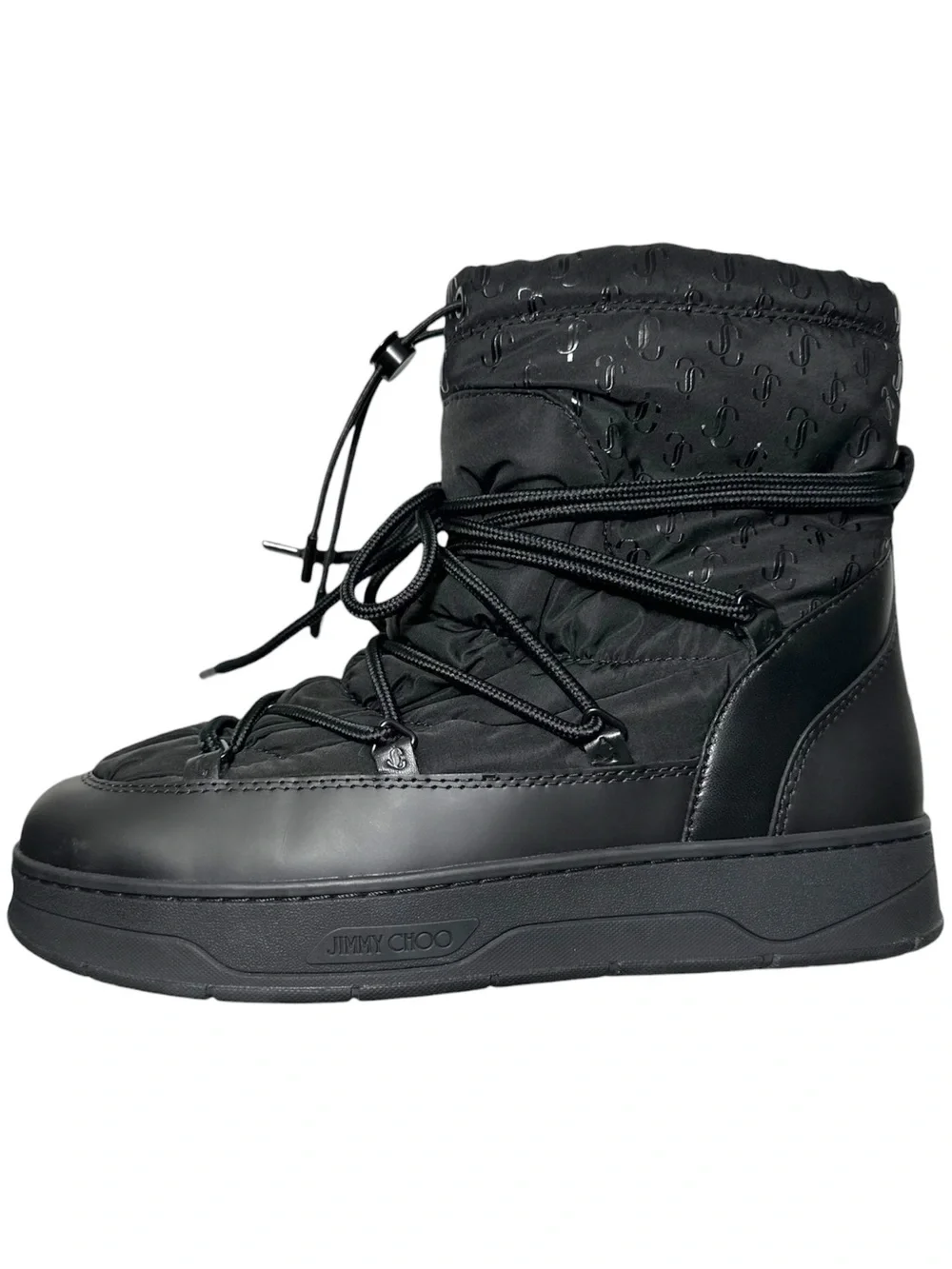 Jimmy Choo Black Wanaka Logo Shell Leather Snow Ankle Boots size 40.5 US 10.5